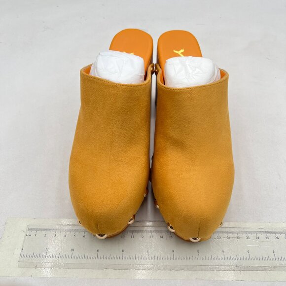 YDN Yellow Rounded Toe Studded Clogs Mules Platform Slip On Block Heel Shoe - Picture 2 of 7